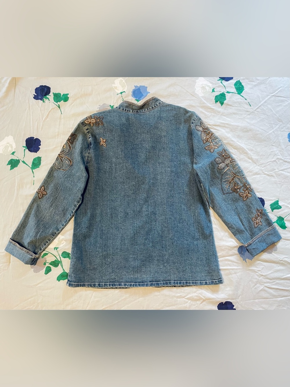 Ruby Rd. Floral Embroidered Denim Jacket - Blue - Picture 8 of 8